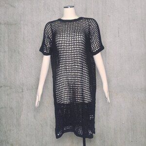 Honest Cotton Marie Black Crochet Coverup Open Weave Dress One Size